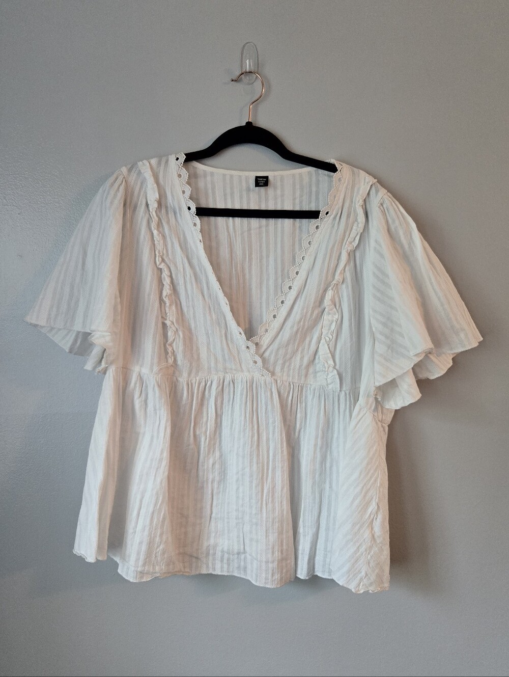 (3/$25) SHEIN Curve White Flutter Sleeve Top Lace Trim Surplice V-Neck Top 4XL